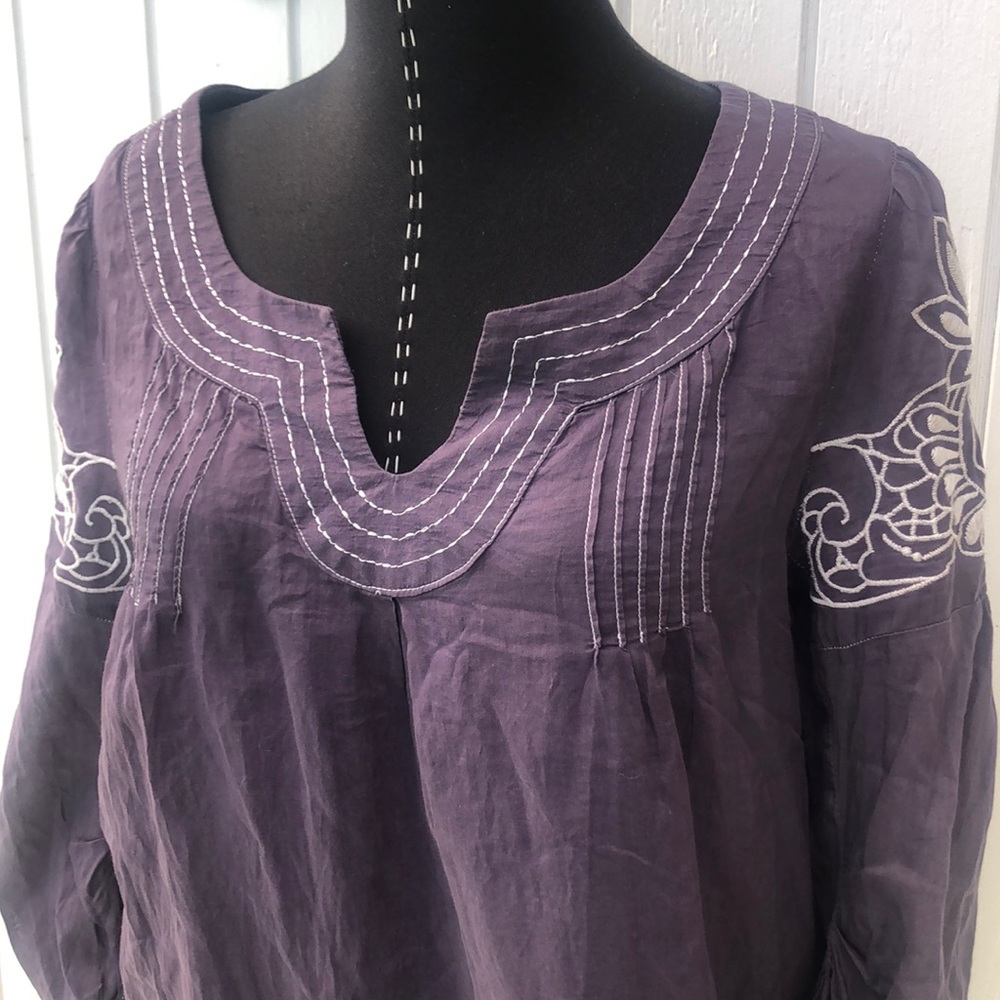 Trinity purple silk cotton embroidered blouse EUC - Picture 2 of 10